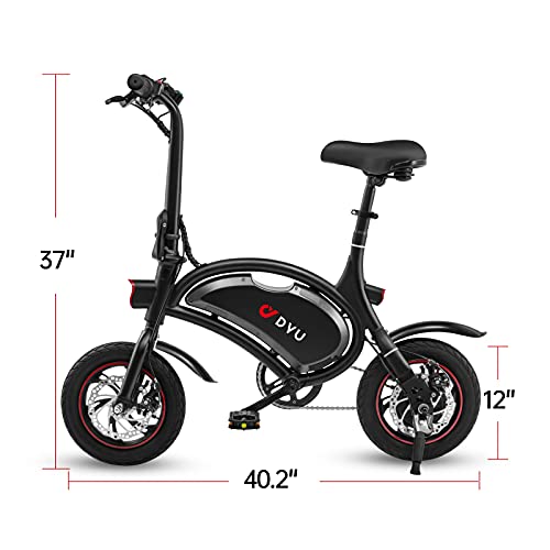 Electric Bike for Adults Teens,DYU D2F 12" Folding Electric Bicycle,Commuter City E-Bike with 250W Motor and 36V 6AH Lithium-Ion Battery,20-25miles Travel Range (White)