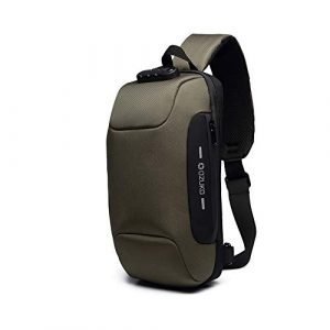 Wisfruit Anti Theft Sling Bag with USB Charging Port Casual Lightweight Chest Crossbody Daypack Waterproof (army green)