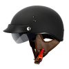 VCAN Cruiser Solid Flat Black Half Face Motorcycle Helmet with Drop-Down Sun Visor, Removable Peak and Quick Release Buckle (Medium)