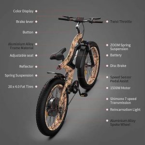 Aostirmotor Electric Mountain Bike 26’4.0 Tires Ebike,Fat Tire Ebike1500w Motor,48V 15AH Removable Lithium Battery,Electric Bicycle for Adults