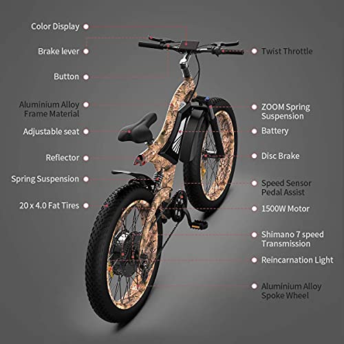AOSTIRMOTOR Fat Tire Electric Bike 1500W Electric Mountain Bike 48V 15AH Removable Lithium Battery 26 ''4 inch Electric Bike for Adults Powerful Ebike for Cycling Enthusiasts(Snake)