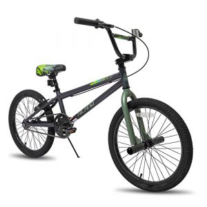 Hiland 20 inch BMX Bike for Kids and Beginner-Level to Advanced Riders with 2 Pegs Steel Frame, Green