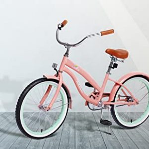 ACEGER Girls Beach Cruiser Bike, 16 Inch and 20 Inch Bike for Kids 4-9 Years Old(Coral Pink,20 inch)
