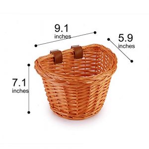 YMhoart Kid's Front Handlebar Bike Basket Girl's Detachable Woven Bicycle Basket for Children Gift Little Boys Balance Tricycle for Women Wicker Round Electric Bike Basket for Ladies(Orange)