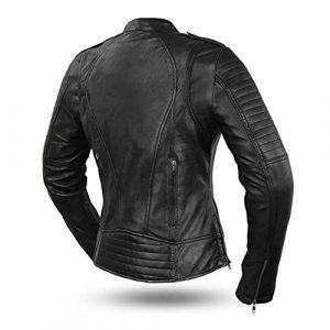 Biker - Womens Leather Jacket| 100% Real Cowhide Black leather jacket women for casual look, party wear and bike riding. (Medium)