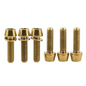 Wanyifa Titanium Ti Allen Hex M5x16 18mm Tapered Head Bolt with Washer Screw for Bicycle Stem Parts Pack of 6 (Gold, M5x18mm)