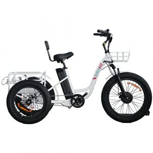 Electrical Fat Tire Trike Tricycle Bike w/Cargo Basket - All-Terrain 500W Motor and 48V Lithium Rechargeable Battery 24-20 Inch Basket Cargo for Heavy Carrying (Black)
