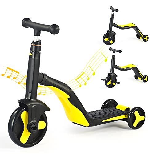 Viribus Toddler Scooter with Lights and Music, 3 in 1 Kids Scooter for 2 3 4 5 6 Years Old, 3 Wheel Scooter with Seat, Tricycle for Toddlers, Balance Bike with Optional Pedals for Baby Boys Girls