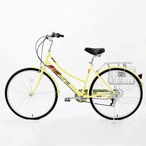 Gmlmes 26 inch Shimano 7 Speed Women's Cruiser Bike, Complete Comfort Coummter Bicycle, Beach Cruiser Bikes for Women and Girls (A Yellow)