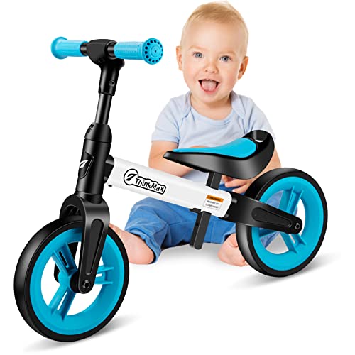 ThinkMax Toddler Balance Bike Adjustable Seat and Handlebar No-Pedal Training Bike for Kids Age 18 Months 2 3 Year Old (Blue)