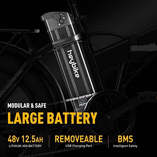 Heybike Mars Electric Bike Foldable 20" x 4.0 Fat Tire Electric Bicycle with 500W Motor, 48V 12.5AH Removable Battery, Shimano 7-Speed and Dual Shock Absorber for Adults
