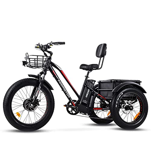 Addmotor Motan Electric Tricycle, 24" Fat Tire Electric Trike Adults, 750W Motor 48V 17.5Ah Panasonic Lithium Battery, Front Rear Cargo Basket, M-350 A 3 Wheel Bicycle with Suspension Fork(Black)