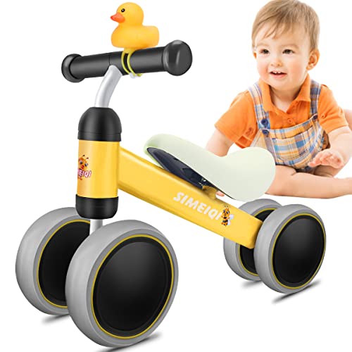 Baby Balance Bike for Boys Girls,Toddler Bicycle 12-24 Month,First Bike Standing Training Infant Walker,No Pedal 4 Wheels Kids Push Bike,Birthday, Indoor Outdoor Ride-on Toy Yellow