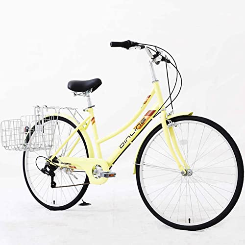 YUEBM 26 Inch Women's Beach Cruiser Bicycle,Shimano 7 Speed Adult Comfort Bike, Lightweight City Student Commuter Bike(A-Yellow)