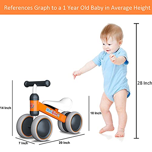 Baby Balance Bikes 10-24 Month Toddler Walker | Toys for 1 Year Old Boys Girls | No Pedal Infant 4 Wheels Kids Bicycle | Best First Birthday New Year Holiday Orange