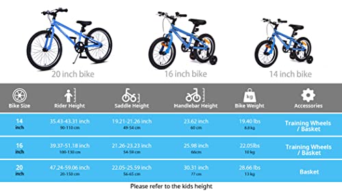 ACEGER Kids Bike for 6-9 Years Old Boys and Girls, 16 Inch with Training Wheel and Kickstand, 20 Inch with Kickstand(Blue,20 inch)