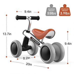 Baby Balance Bike for 1-2 Year Olds, Toddler Riding Toys for Boys and Girls to Exercise Standing and Running, First Birthday Gift, 4 Silent Wheels No Pedal Bicycle with Steel Frame