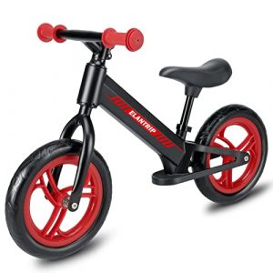 ELANTRIP Balance Bike, Magnesium Alloy Frame Toddler Bikes ，Suitable for Children Aged 2-5 Year Old Kids Cute Toddler First No Pedal Sport Balance Bike 12-inch with Adjustable Seat, Black.