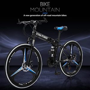 Kingtowag 26in Folding Mountain Bike 21 Speed Bicycle Full Suspension MTB Bikes Disc Brake/MTB Break Lever for Men/Women (Red/White/Yellow/Black) (26-Black)