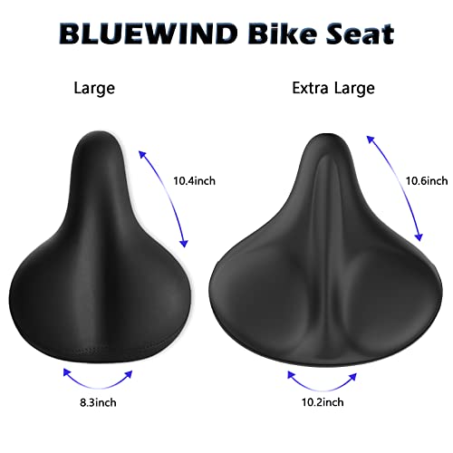 BLUEWIND Oversized Bike Seat - Compatible with Peloton, Exercise or Road Bikes, Easy to Install, Bike Saddle Replacement with Wide Cushion for Men & Women Comfort (Black)