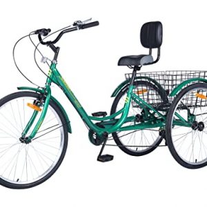 Ey Upgraded Adult Tricycle,3 Wheel Bike Adult,Three Wheel Cruiser Bike 24 inch 26 inch Wheels Option,7 Speed,Wide Handlebar,Pedals Forward for More Space,26Inch Wheel,Blackish Green