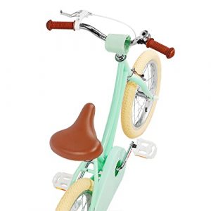 Petimini 14 Inch Kids Bike for 3 4 5Years Old Little Girls Retro Vintage Style Bicycles with Training Wheels and Bell, Mint Green
