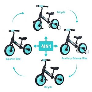 KESAIH Balance Bike for 18 Months - 5 Years Old Boys & Girls, 4-in-1 Toddler Bike with Training Wheels & Pedals