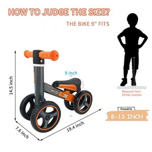 Baby Balance Bike, Toddler Bikes 18-36 Months with 4 Silent Wheels, No Pedals Kids Bike Riding Toy for 1 Year Old Boys Girls, First Birthday Gift(Orange)