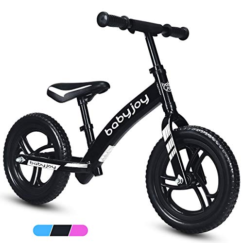 BABY JOY 12" Kids Balance Bike, Classic Aluminum Lightweight No Pedal Sport Training Walking Bicycle for Toddlers and Kids Ages 18 Months to 5 Years Old with Adjustable Handlebar and Seat (Black)