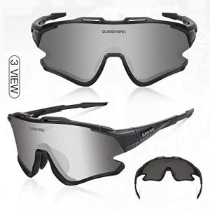 Queshark Sports Cycling Sunglasses 4 Lens Anti UV400 for Men Women HD Polarized