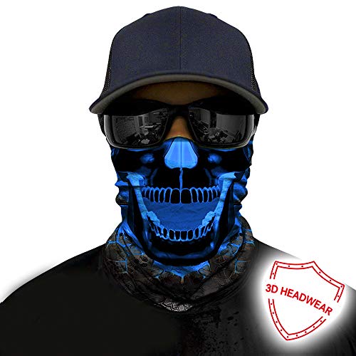 Obacle Skull Face Mask Half for Dust Wind UV Sun Protection Seamless 3D Tube Mask Bandana for Men Women Durable Thin Breathable Skeleton Mask Motorcycle Riding Biker (Skull Light Blue Rock Melt)