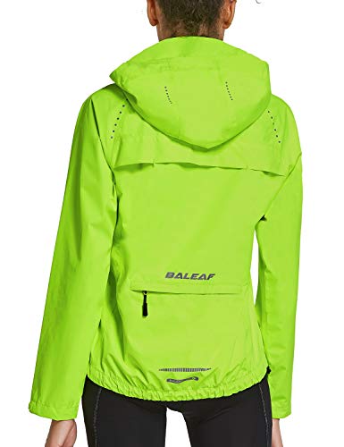 BALEAF Women's Running Rain Jackets Cycling Windbreaker Waterproof Reflective Spring Golf Hiking Hooded Fluorescent Yellow XXL