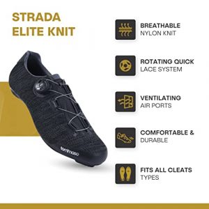 Tommaso Strada Elite Knit Quick Lace Style Road Bike Cycling Shoe, Dual Compatible with SPD, Delta, Black - 44