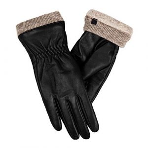 Genuine Sheepskin Leather Gloves For Women, Winter Warm Touchscreen Texting Cashmere Lined Driving Motorcycle Dress Gloves By Alepo (Black-M)