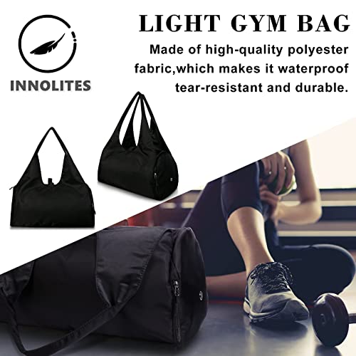 Sports Gym Bag with Shoe Compartment, Swim Yoga Gym Bag for Women with Dry Wet Separated Function, Soft Lightweight Travel Bag for Outdoor Camping (Black)