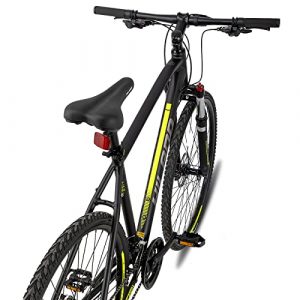 Hiland 700C Hybrid Bicycle Aluminum Shimano 24 Speeds with Suspension Fork Disc Brake City Commuter Comfort Bike Black&Yellow