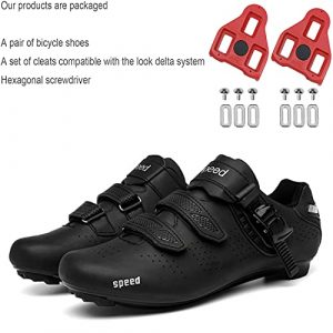 Mens Women Cycling Shoes,Indoor Bike Shoes with Look Delta,Outdoor Mountain Road Bike Lock Pedal Bike Shoes Black