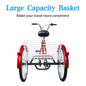 MarKnig Adult Tricycles 24/26 inch 7 Speed 3 Wheeled Bike, with Large Basket for Seniors, Women, Men for Recreation, Shopping, Exercise - Blue/Red (24inch-red)