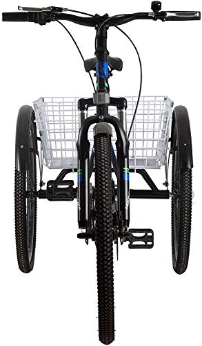 DoCred Adult Tricycle, 7 Speed Mountain Tricycles Three Wheel Bikes for Adult, 24/26 Inch Adults Trikes Men's Women's Cruiser Trike Bike with Large Basket
