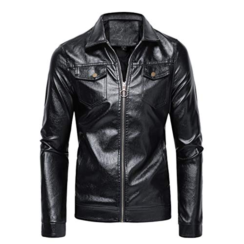 Men Winter Top Leather Jacket Biker Motorcycle Zipper Long Sleeve Coat Blouses