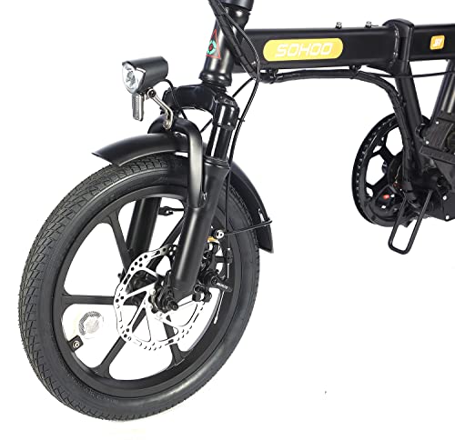 Sohoo Folding Electric Bicycle 16” 250W with A Removable 36V 8AH Lithium-Ion Battery - Lightweight and High Speed E-Bike - All Terrain Foldaway Sport Commuter Bicycle (Black)