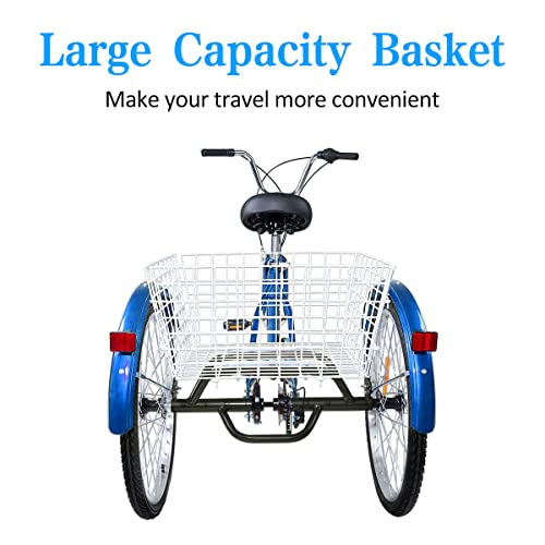 MarKnig Adult Tricycles 24/26 inch 7 Speed 3 Wheeled Bike, with Large Basket for Seniors, Women, Men for Recreation, Shopping, Exercise - Blue/Red