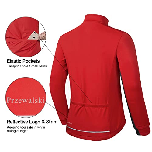 Przewalski Cycling Bike Jackets for Men Winter Thermal Running Jacket Windproof Breathable Reflective Softshell Windbreaker (Medium, Red)