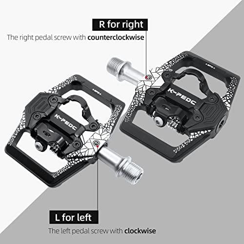 K PEDC MTB Mountain Bike Pedals Dual Function Flat Platform Compatible with SPD Clipless Pedal 3 Sealed Bearings Aluminum 9/16″ Bicycle Pedals with Cleats for Road