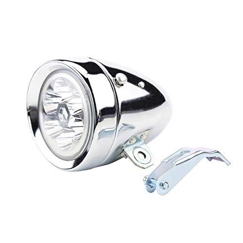 Vintage Bike Headlight, 6 LED Retro Bicycle Front Light Flashlight Headlamp with Bracket(Silver)