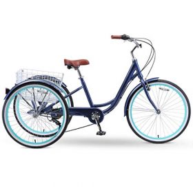 sixthreezero Body Ease 26 Inch 7-Speed Adult Tricycle with Rear Basket, Navy