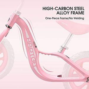 HAPTOO Balance Bike 12'' for 2-6 Years Old, Toddler Balance Bike with Adjustable Seat Height and Handle, Best Birthday Gift for Boys and Girls - Pink