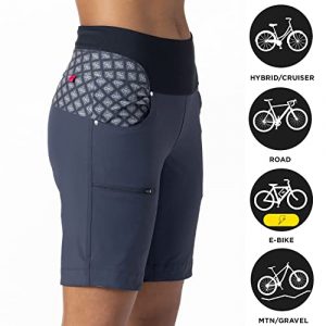 Terry Vista Bike Short, Womens 2 Piece Set: 10 Inch Inseam Mountain Bike Short & Removeable Padded Cycling Brief, Gravel - Large
