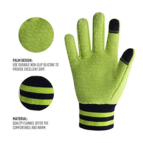 Kids Winter Gloves Touchscreen Outside Hiking Running Cycling Anti-slip Flannel Warm Gloves for age 2-14 Boys or Girls Cold Weather(S,Green)