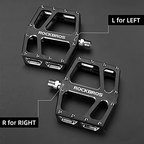 ROCKBROS Mountain Bike Pedals MTB Pedal Aluminum Bicycle Wide Platform Flat Pedals 9/16" Cycling Sealed Bearing Pedals for Road Mountain BMX MTB Bike